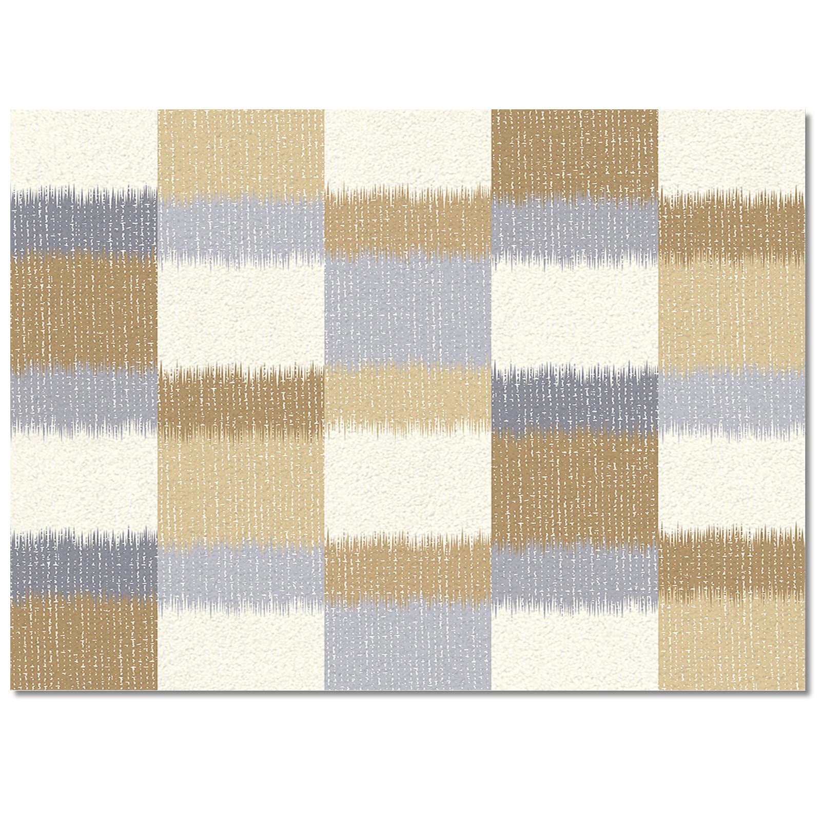 4'x7' Abstract Beige Plaid Area Runner Rug - Modern Washable Carpet for Indoor/Outdoor Use - Perfect for Kitchen, Living Room, Bathroom, Bedroom, Classroom & Laundry Room - Non-Slip Doormat & Welcome Mat with White Backing