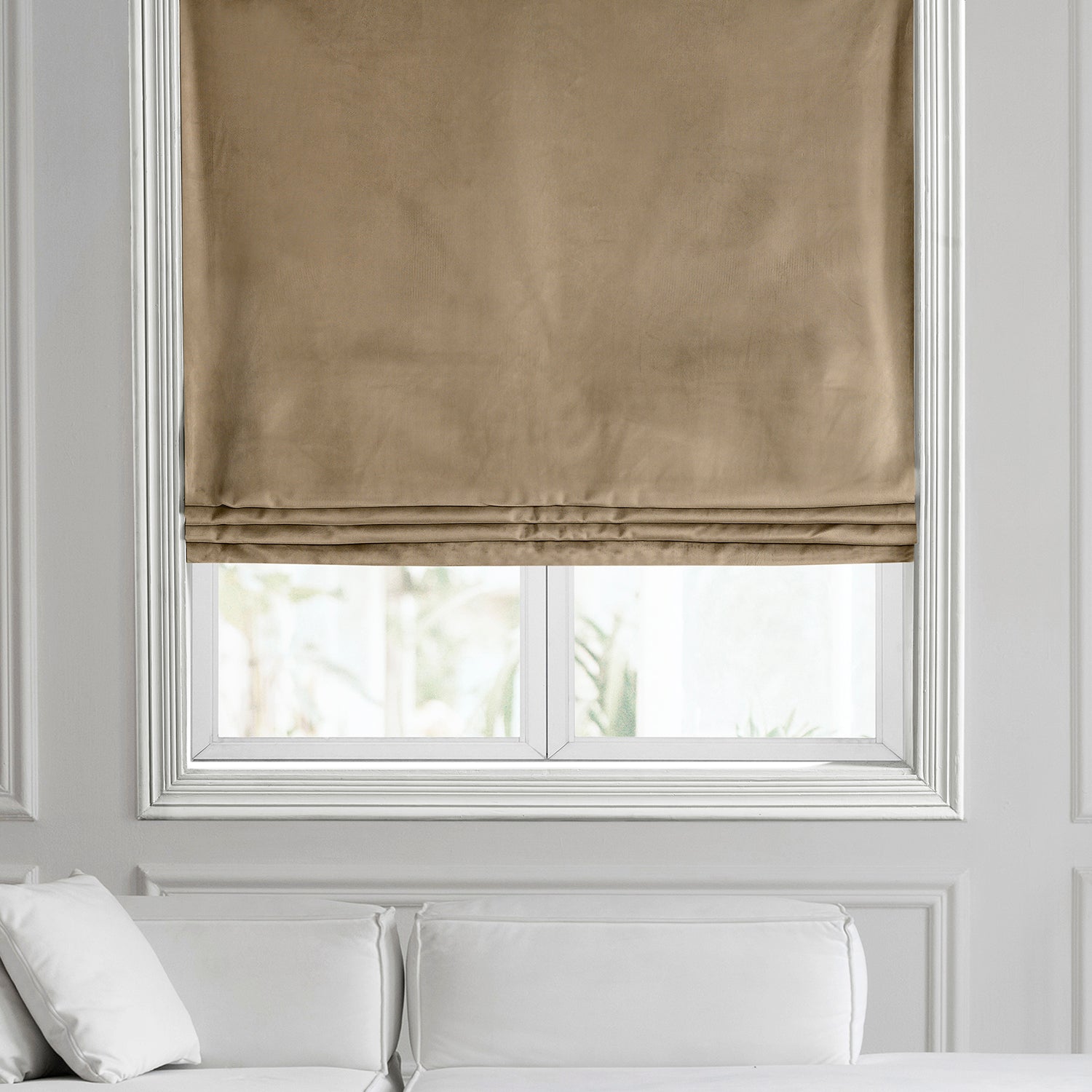 Luxury Taupe Plush Velvet Roman Shade - Elegant Window Treatment for Living Room & Bedroom | Blackout & Light Filtering Options | Museum-Quality Heritage Design