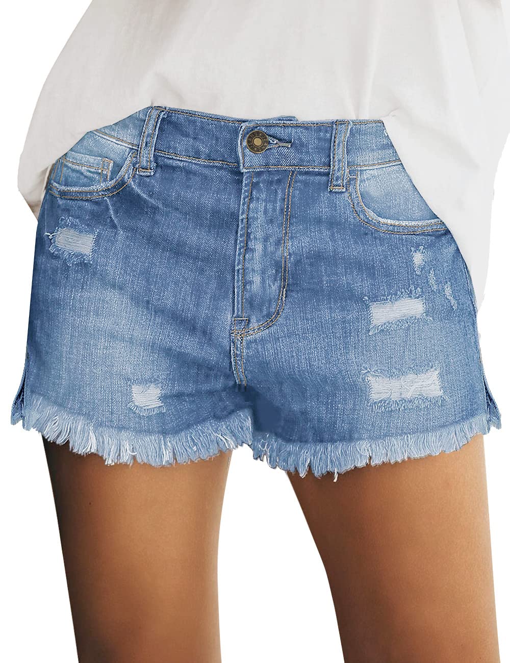 Stylish Women's Ripped Distressed Denim Shorts - High Waist Stretch Jean Shorts for Summer | Perfect for Casual Outfits, Beach Trips & Outdoor Activities