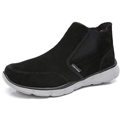 CAMEL Men's Fur-Lined Snow Boots - Suede Leather Winter Boots for Men & Women - Slip-On Casual Booties for Cold Weather, Indoor & Outdoor Use