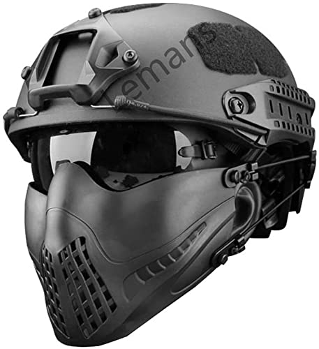 Adjustable Tactical Fast Helmet with Foldable Half-Mask & UV Protection Goggles - Military, Airsoft, Paintball, Outdoor Sports Gear - Lightweight & Breathable Design for Maximum Comfort