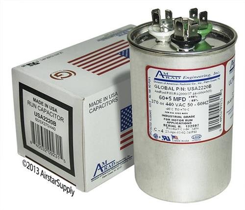 Comfort Maker 1172144 - 60+5 uF 370/440V VAC AmRad Round Dual Run Capacitor | Made in USA | HVAC System Replacement Part for Air Conditioners & Heat Pumps