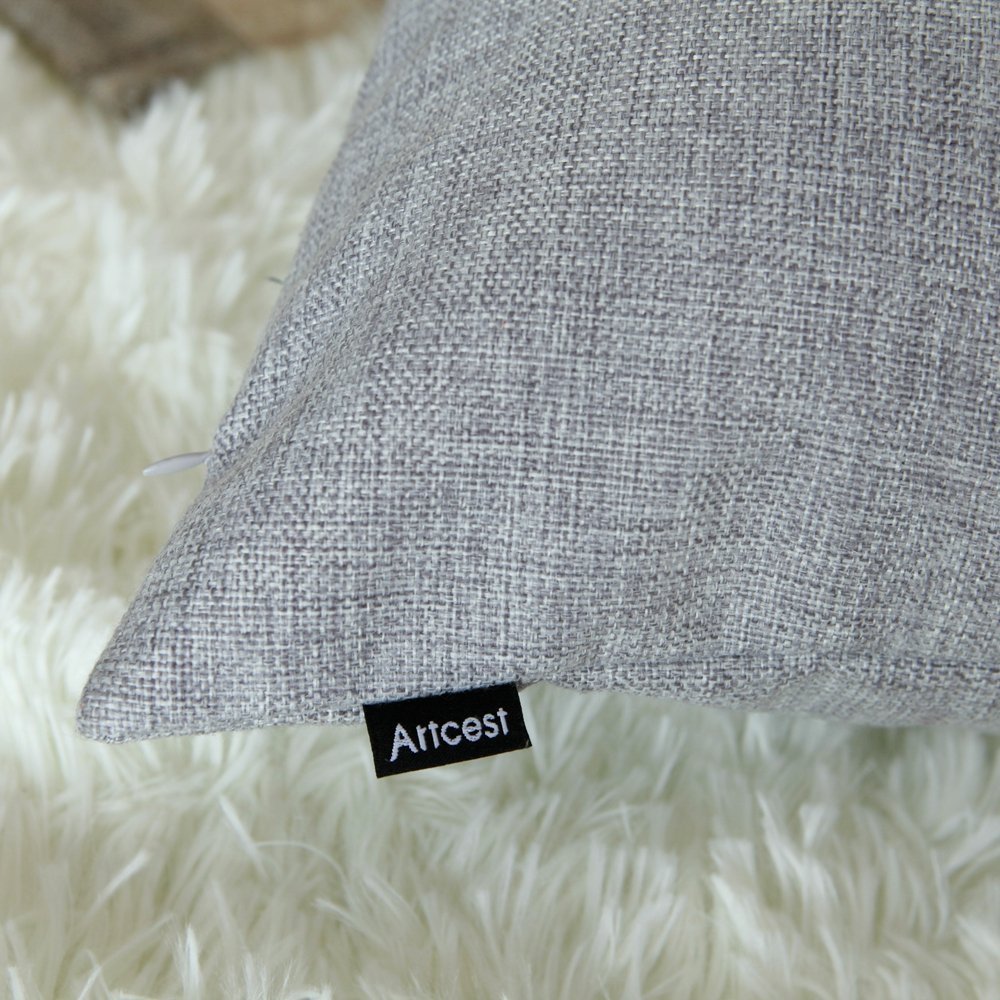Artcest Set of 2 Kids Decorative Burlap Linen Throw Pillow Covers 12x12 Inch - Soft Grey Square Cushion Cases for Sofa, Couch, Bed, Nursery & Playroom Decor
