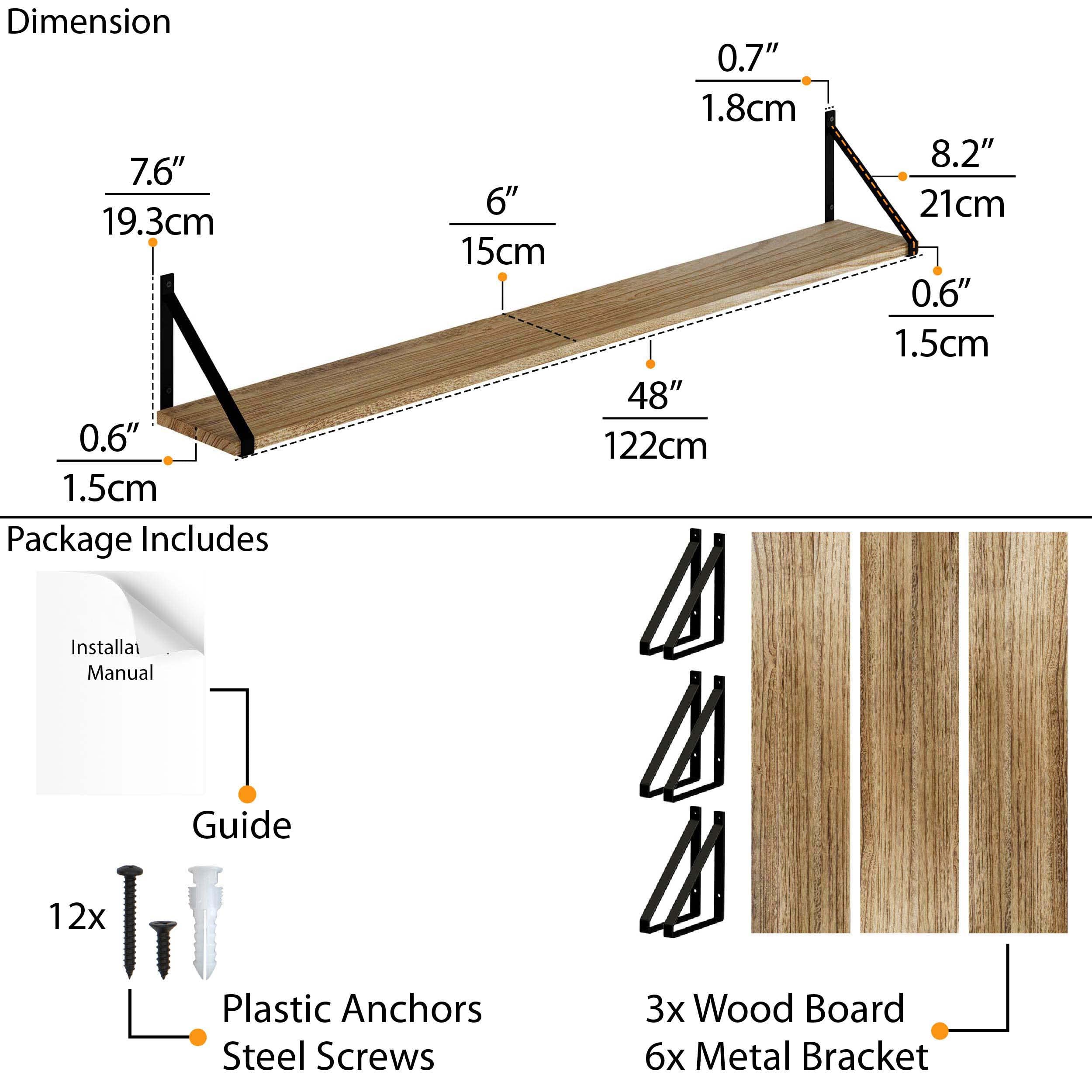 Wallniture Bora Long Floating Shelves - Set of 3 (48