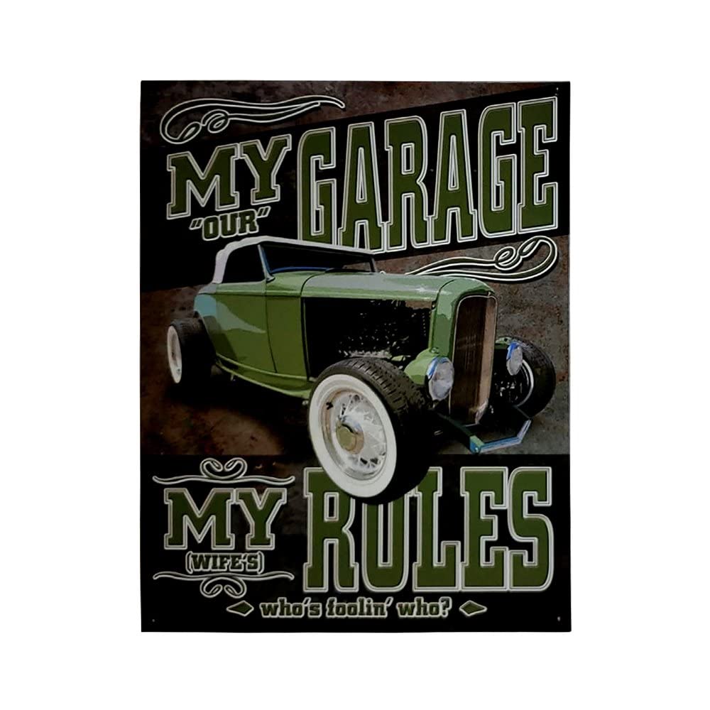 Vintage Metal Garage Sign - 12.5x16 Inch Tin Decor for Home Bar & Restaurant
