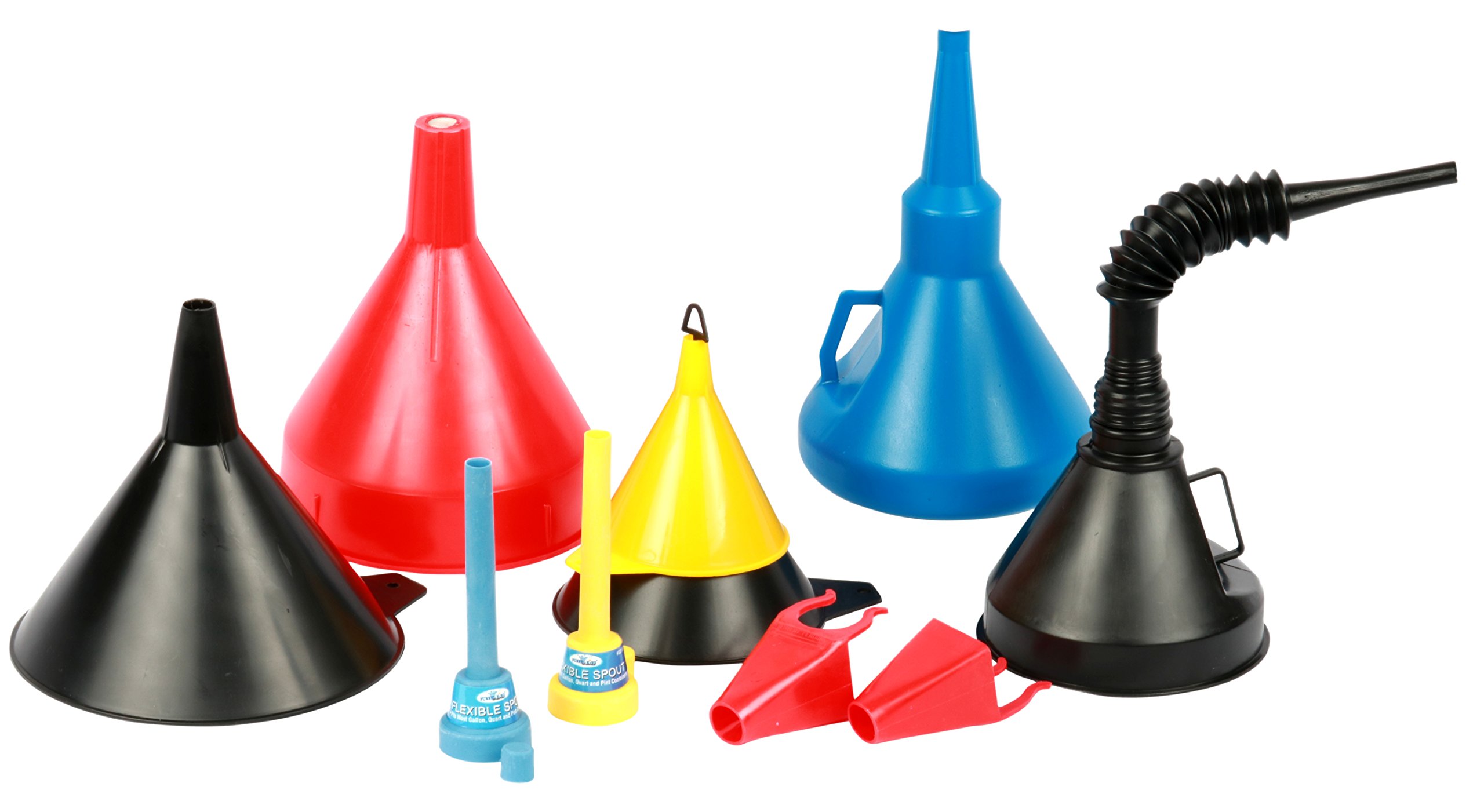 Funnel King 32850 10-Piece Funnel Set - Multi-Size Plastic Funnels for Automotive, Garage & Workshop Use - Essential for Oil Changes, Fluid Transfers & DIY Projects