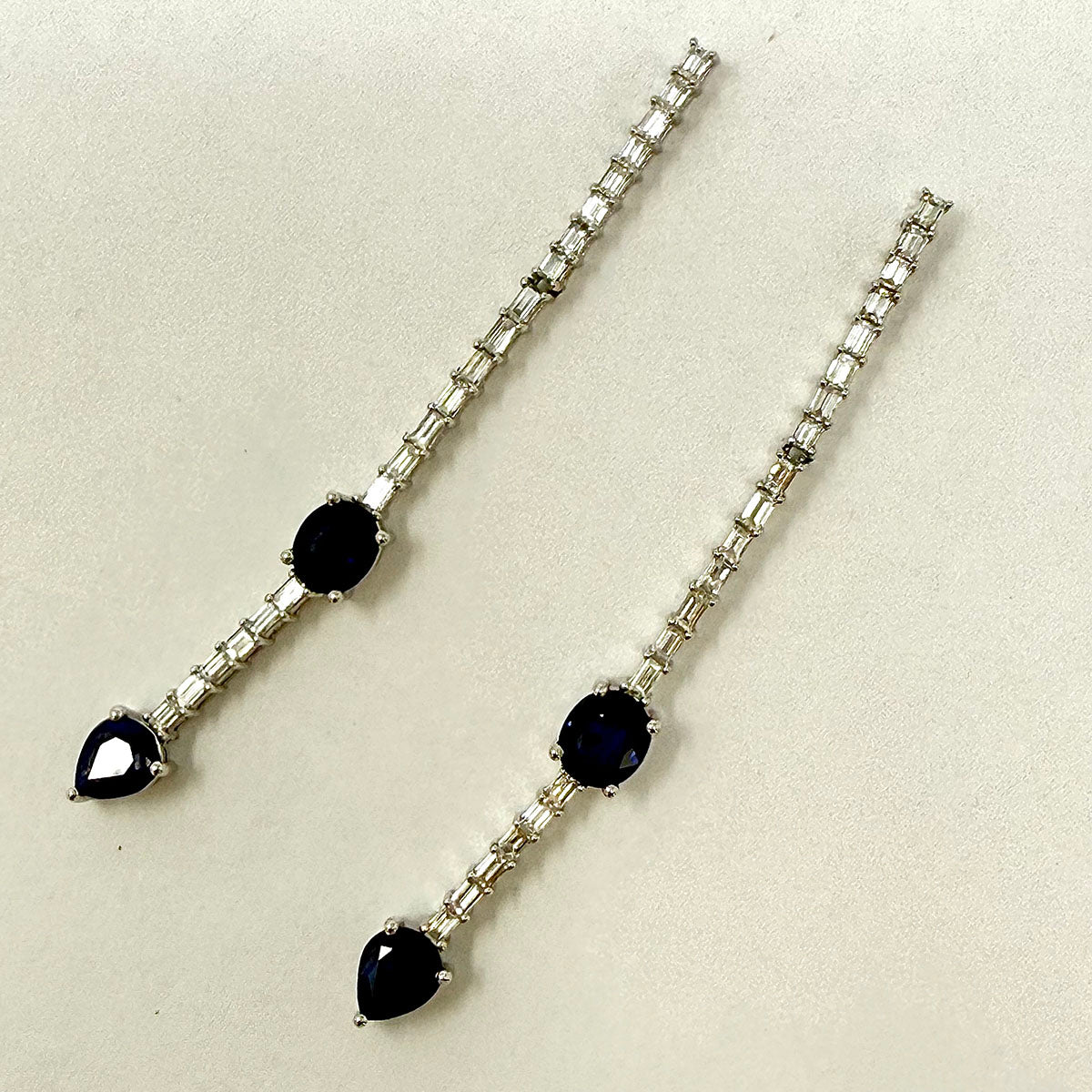 18K White Gold Diamond and Sapphire Drop Earrings for Women - Elegant Dangle Earrings for Wedding, Party & Special Occasions