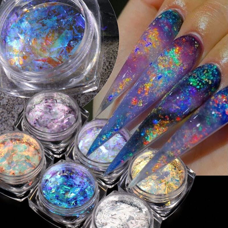 Opal Aurora Iridescent Nail Art Flakes Set - 6pcs Jar for Stunning Nail Designs | Perfect for DIY Manicures, Nail Salons & Special Occasions