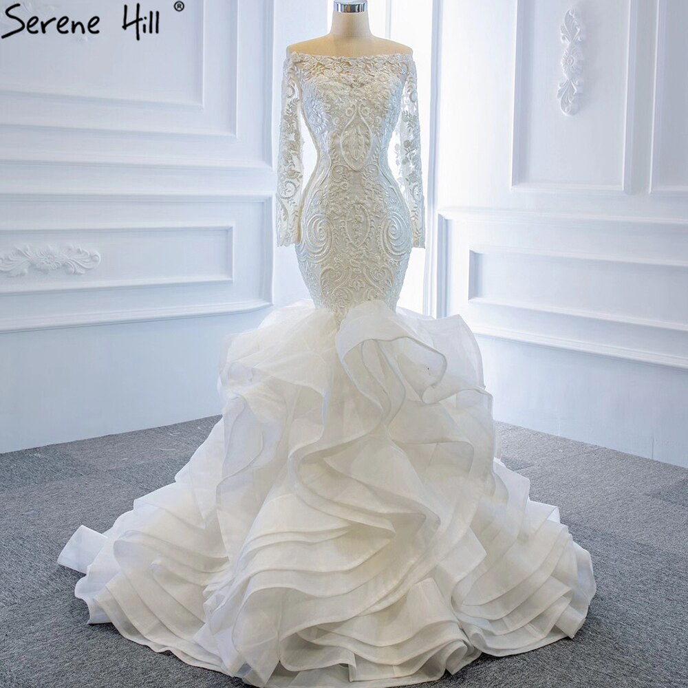 Serene Hill Vintage White Mermaid Wedding Dresses 2025 | Off Shoulder Lace Bridal Gown | Sexy Elegant Custom Made Bride Dress HM66734 | Perfect for Beach Weddings, Vow Renewals & Romantic Photoshoots