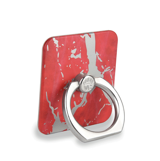 Elegant Red Marble Silver Chrome Phone Ring Holder Stand - Stylish & Secure Grip for Smartphones - Perfect for Selfies, Videos, and Hands-Free Use at Home, Office, or Travel