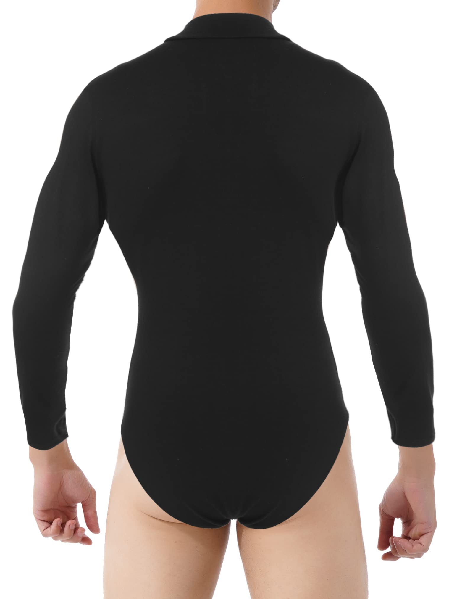 Men's Ballet Dance Leotard - Mock Neck Long Sleeve Unitard for Ballroom, Latin & Contemporary Dance | Stretchable Bodysuit for Performances & Practice