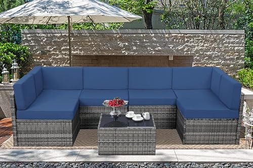 Grey Rattan&dark Blue Cushion