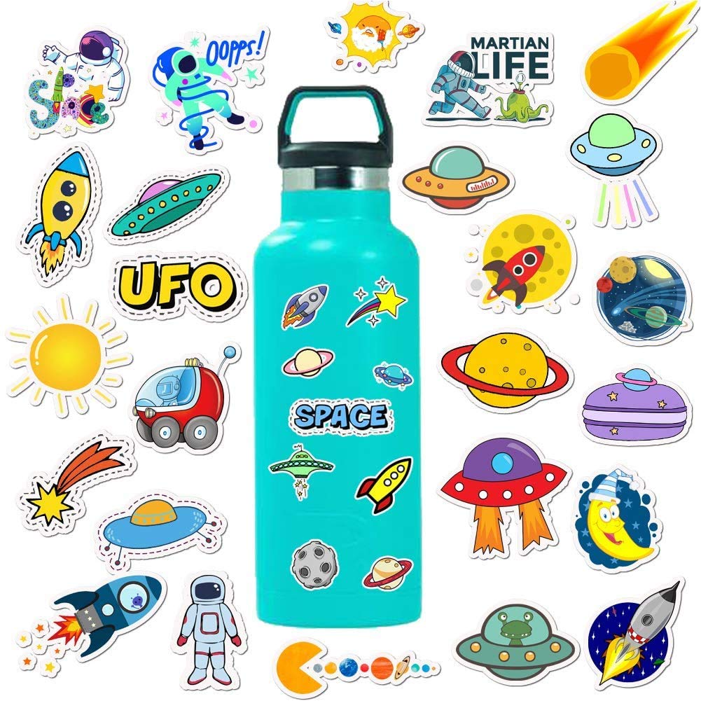 50 Pcs Waterproof Reusable NASA Space Stickers - Vinyl Planet Decals for Hydro Flask, Laptop, Kids Room, Water Bottle, Skateboard & Guitar | Perfect for VSCO Aesthetic, School Supplies & DIY Decor