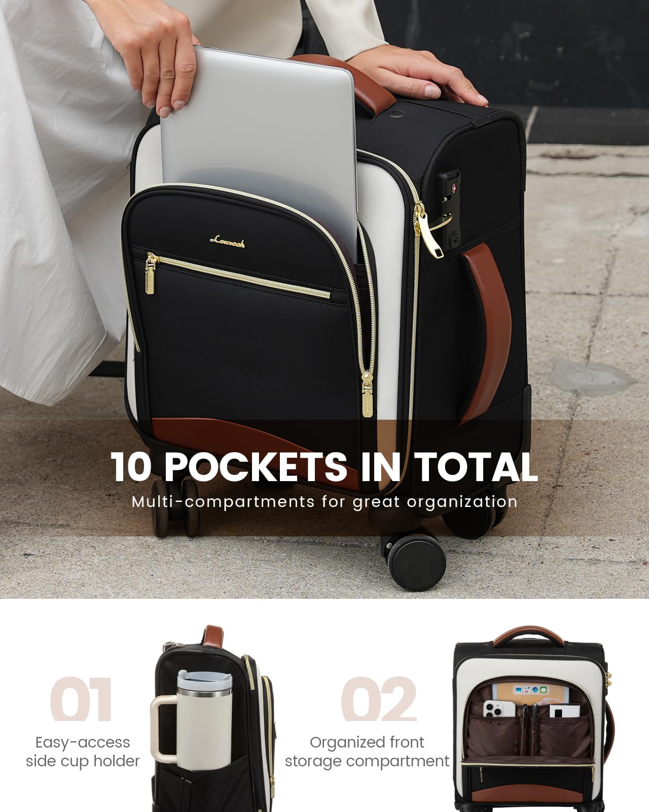 LOVEVOOK 16 Inch Underseat Carry On Luggage with Spinner Wheels - 18x14x8 Inches TSA Approved Water-Resistant Lightweight Travel Bag - Perfect for Airplane Personal Item, Business Trips & Weekend Getaways