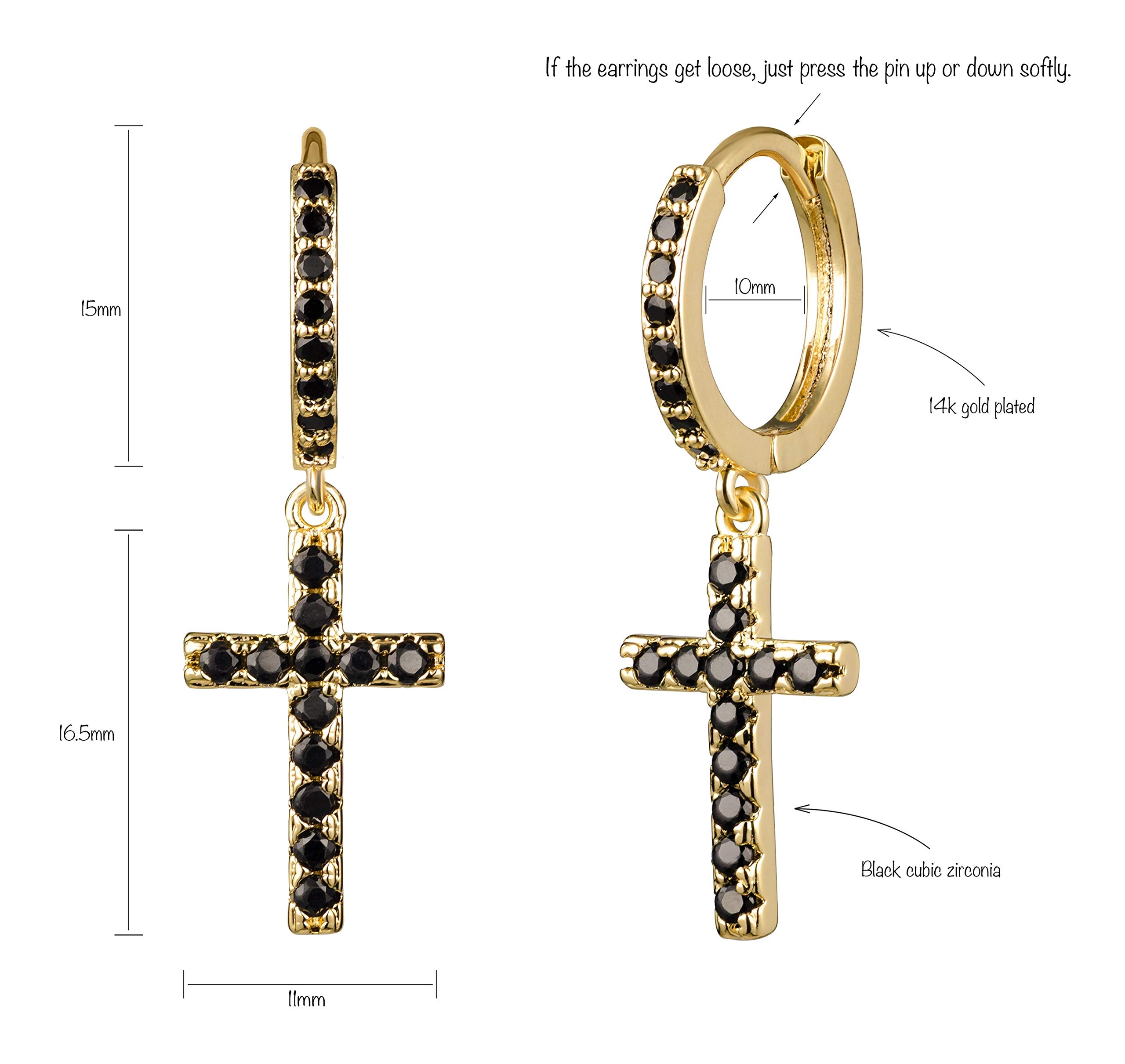 14K Gold Plated Cubic Zirconia Cross Hoop Earrings for Women & Men - LAVLA Silver/Gold Dangle Pave Small Hoop Earrings - Perfect for Everyday Wear, Gifts, and Special Occasions
