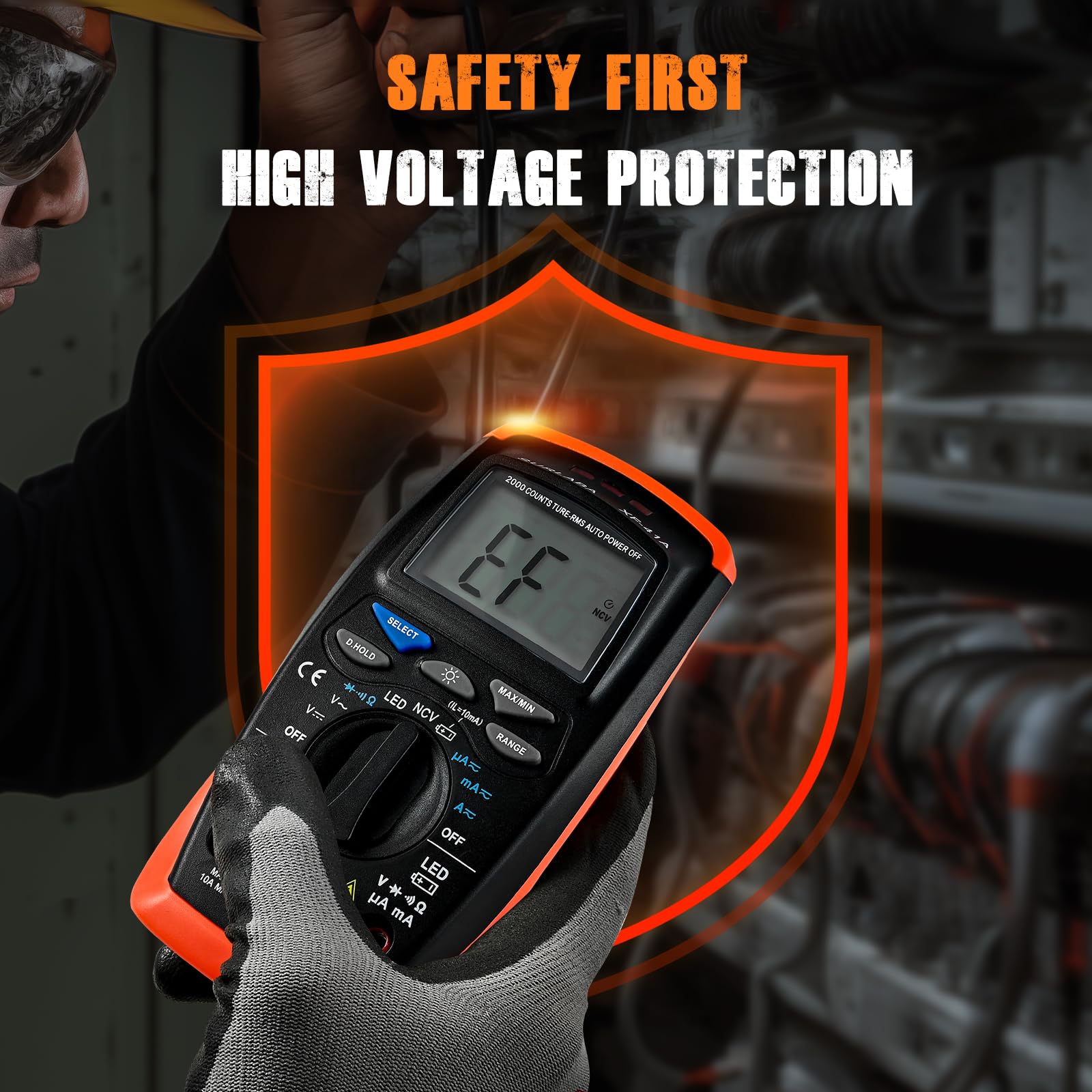 Professional Digital Multimeter 2000 Counts - AC/DC Voltage Tester, Measures Volts, Amps, Ohms, Continuity - Perfect for Electrical Testing, DIY Projects & Automotive Repairs