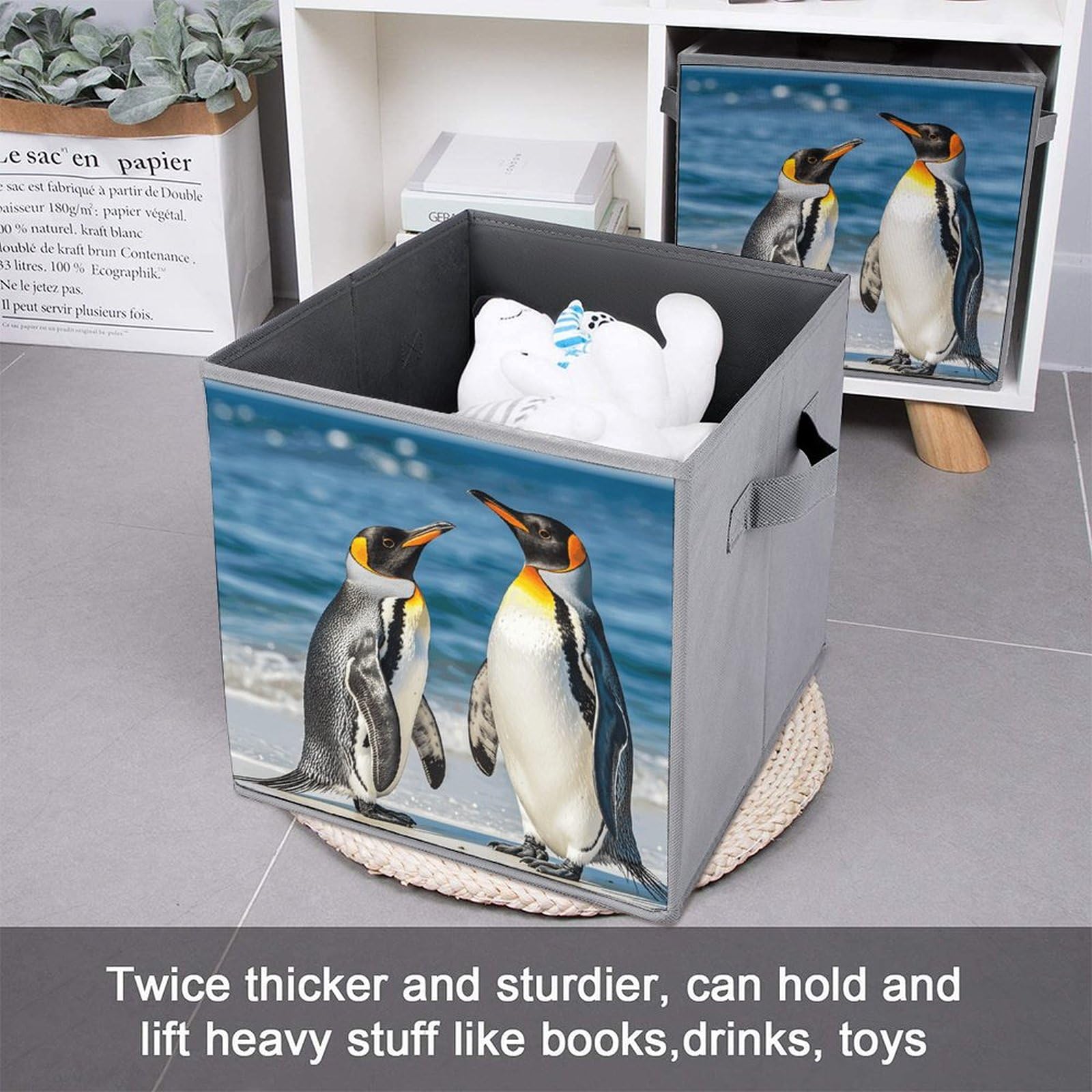 6PCS Collapsible Storage Bins with Handles - Cute Penguin & Ocean Themed Foldable Organizer Boxes for Shelves, Closet, Kids Room & Home Organization - Space Saving Storage Solution for Toys, Books & Household Items