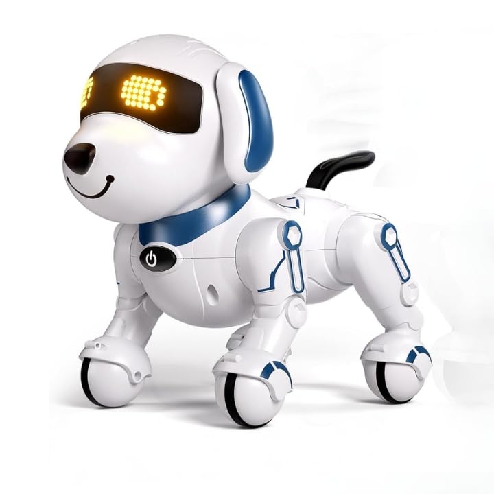 AI Smart Remote Control Robot Dog Toy for Kids 5+ | Programmable Interactive Dancing Robot with LED Eyes & Sound | STEM Educational RC Stunt Pet Toy | Birthday Gift for Boys & Girls | Playtime Companion & Learning Tool (White Blue)