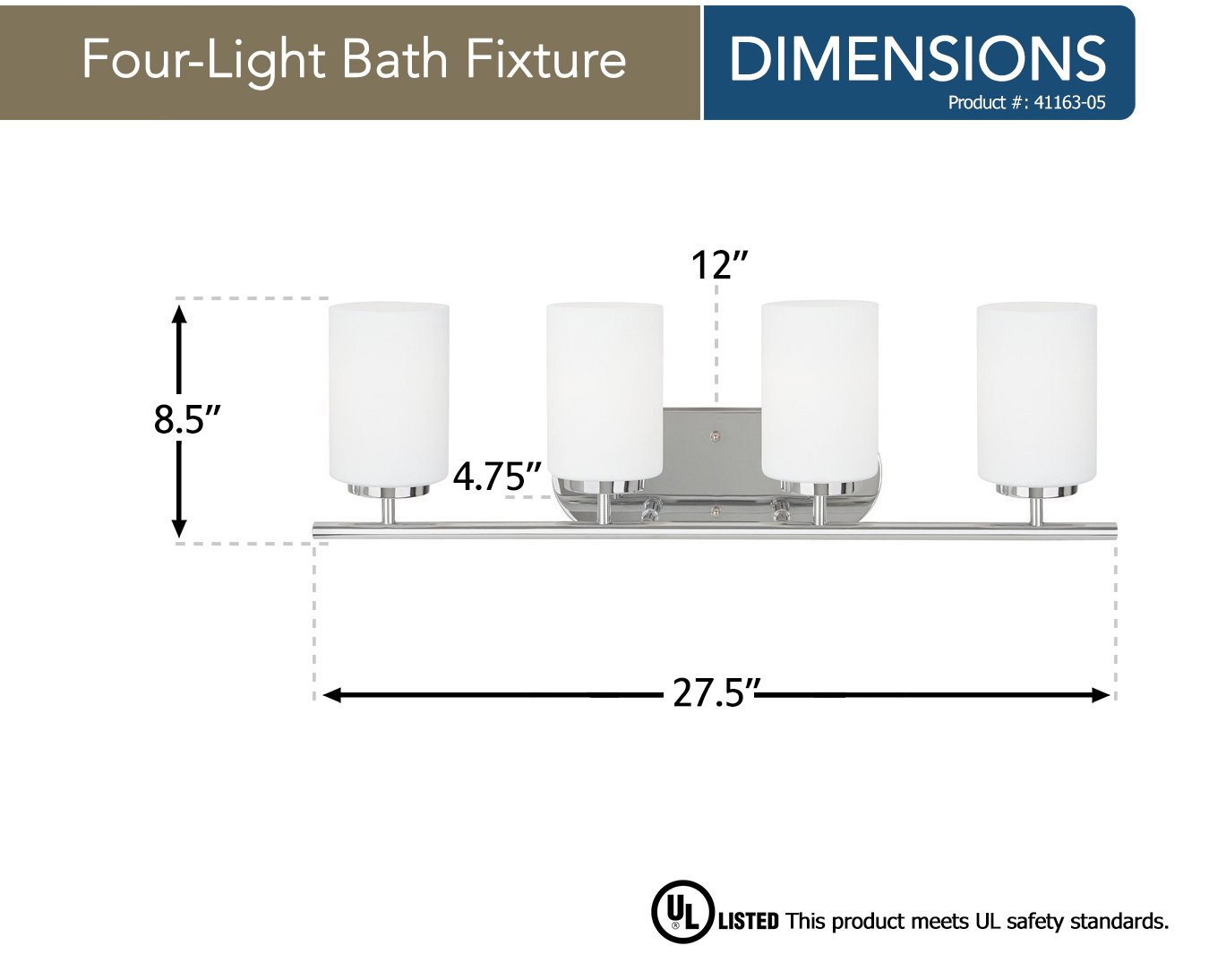 Sea Gull Lighting 41163-05 Oslo 4-Light Chrome Wall Sconce & Bathroom Vanity Light Fixture - Perfect for Bathroom, Bedroom, and Hallway Lighting