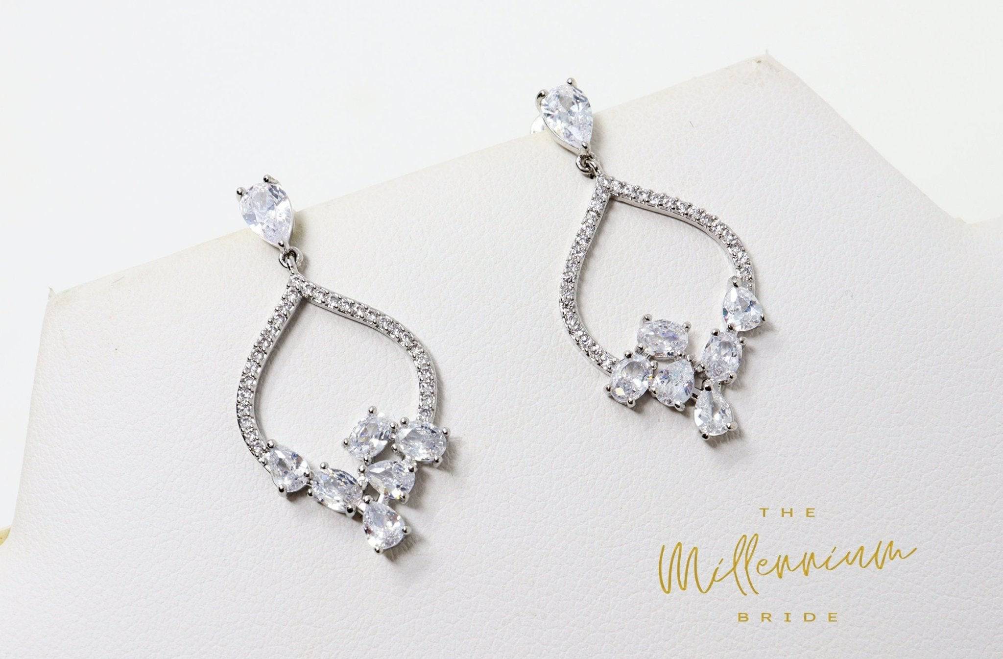 Cubic Zirconia Drop Earrings - Elegant Crystal Diamond Studs for Women | Dainty Bridal Jewelry, Wedding Accessories & Statement Earrings | Perfect for Bridal Shower, Anniversary Gifts & Special Occasions