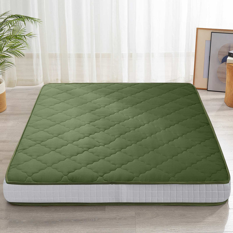 MAXYOYO Diamond Patterned Padded Japanese Floor Mattress - Extra Thick Quilted Mattress Topper in Green | Perfect for Guest Beds, Meditation & Small Spaces