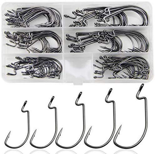Bass Fishing Hooks Set - 120pcs High Carbon Steel Worm Hooks for Bass, Trout in Saltwater & Freshwater