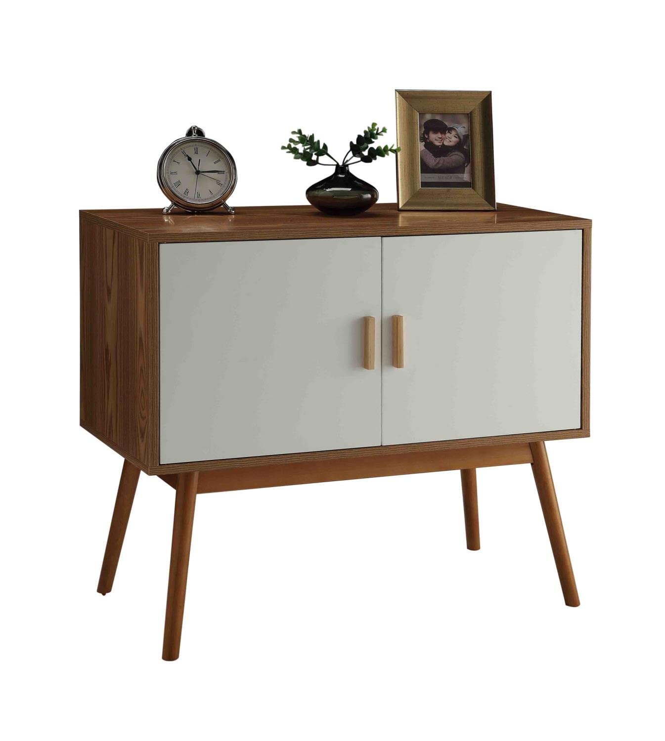 Convenience Concepts Oslo Storage Console - White & Natural Finish, Entryway Table with Shelves for Living Room, Bedroom, or Office Organization