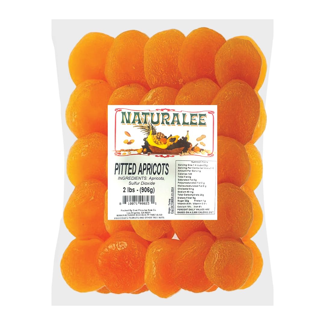 Naturalee Dried Apricots 2 lb - Pitted, No Sugar Added, Gluten Free, Vegan, High Fiber Snack - Perfect for Healthy Snacking, Baking & Trail Mixes