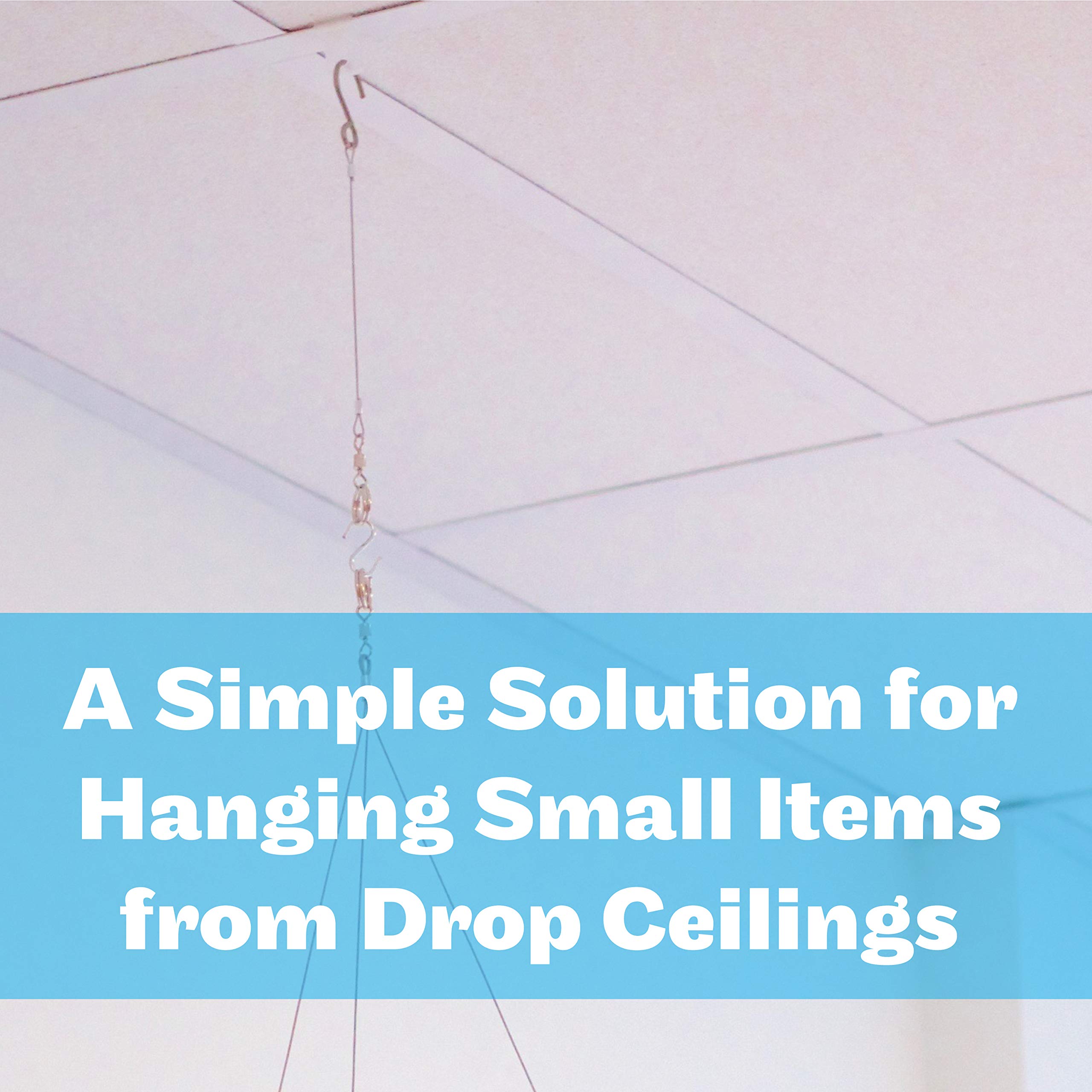 White Grid Clips and S-Hooks - 24 Piece Set (12 Clips + 12 Hooks) - Heavy Duty Classroom Ceiling Hooks for Hanging Decorations, Drop Ceiling T-Bar - Perfect for Party Decor, Classroom Displays & Home Organization