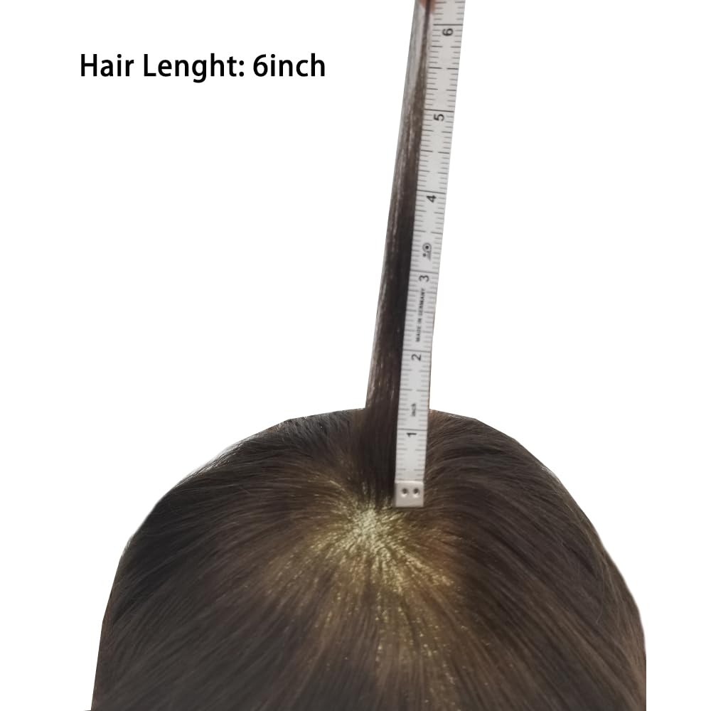 Premium Men's Toupee - European Human Hair Replacement System - Durable Fine Monofilament with Poly Coating - 3# Dark Brown - Medium Density 6x9 - Natural Looking Hairpiece for Daily Wear & Special Occasions