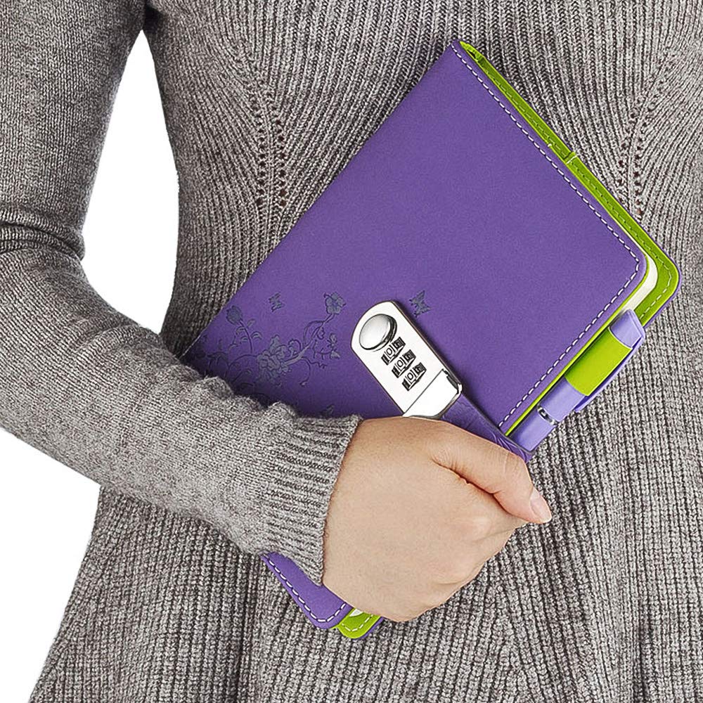 Koboome PU Leather Lockable Diary - A5 Size Journal with Combination Lock, Secure Password Notebook for Personal Writing (Purple) | Perfect for Travel, School, and Secret Keeping