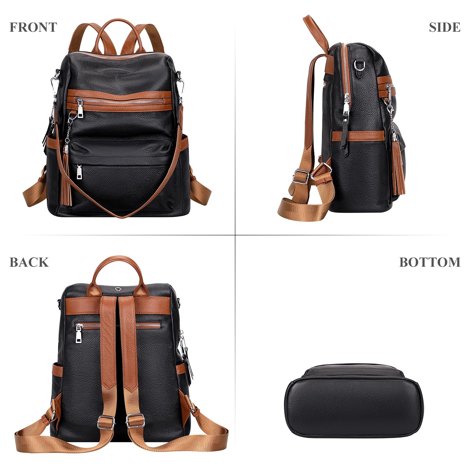 ALTOSY Genuine Leather Backpack for Women - Convertible Shoulder Bag & Crossbody Purse - Large Soft Leather Daypack - Elegant Casual Style - Perfect for Work, Travel & Everyday Use