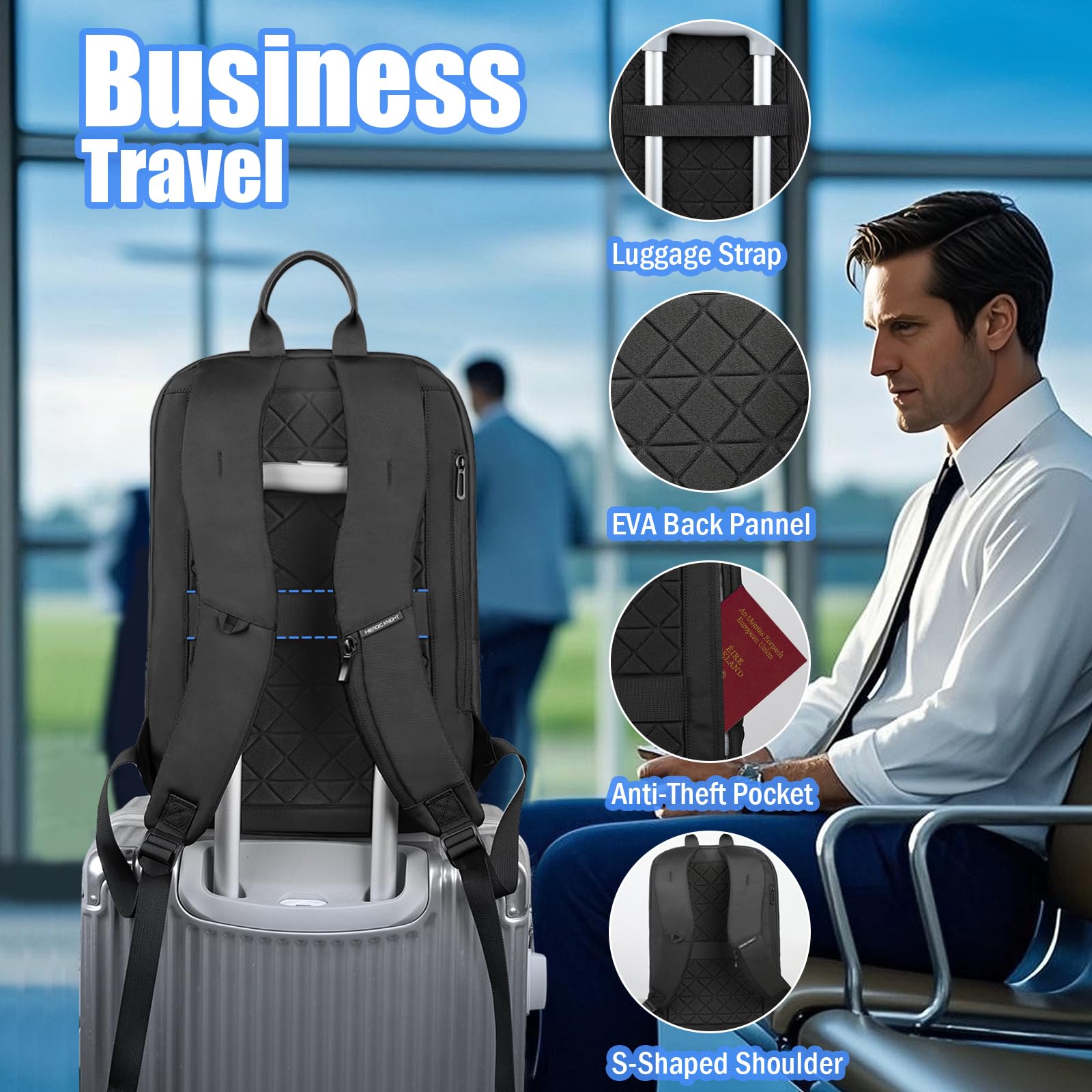 HK Slim Laptop Backpack for Men & Women - Anti-Theft 15.6 Inch Water Resistant Business Backpack - Lightweight Computer Backpack for College, Work, Commuting & Travel - Perfect for Office Professionals & Students