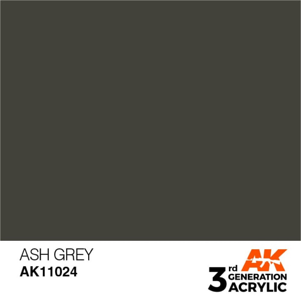 AK Interactive AK11024 Ash Grey Acrylic Paint - 17ml Bottle (3rd Generation) for Miniature Models, Wargaming & Scale Modeling - Perfect for Military Dioramas, Tank Painting & Figure Customization