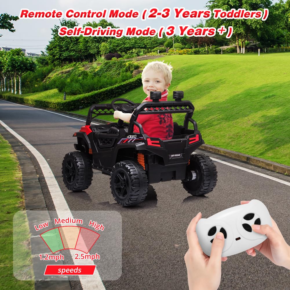 12V Kids Ride On UTV with Remote Control - Electric Toy Car with Spring Suspension, LED Lights, FM Radio, AUX Port & USB Charger | Outdoor Play, Birthday Gifts for Boys & Girls (Red)