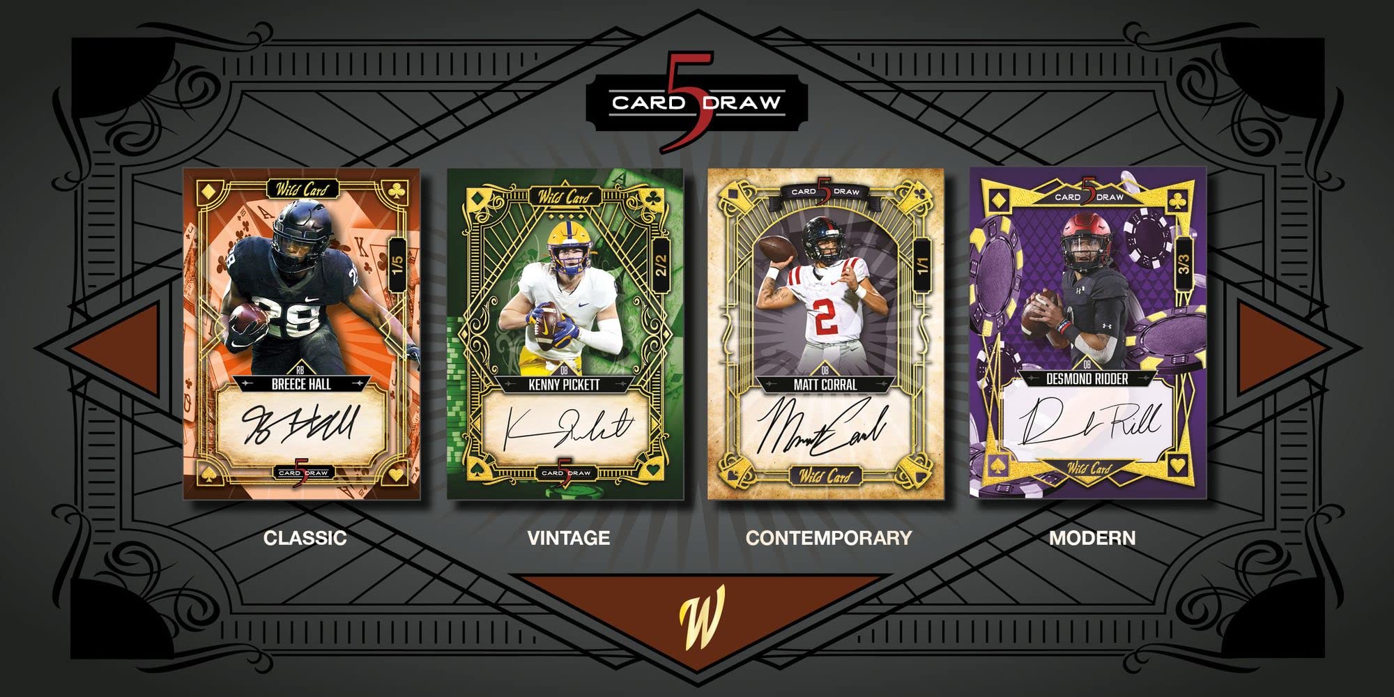 2022 Wild Card Five Card Draw Football Hobby Box - Collectible Trading Cards for Sports Fans & Fantasy Football Enthusiasts - Perfect for Game Nights, Trading, and Display Collections