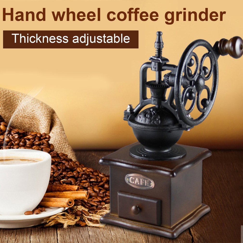 Vintage Style Manual Coffee Grinder - Hand Crank Wooden Coffee Bean Mill with Ferris Wheel Design, Portable Hand Coffee Maker for Espresso, French Press, Camping & Travel