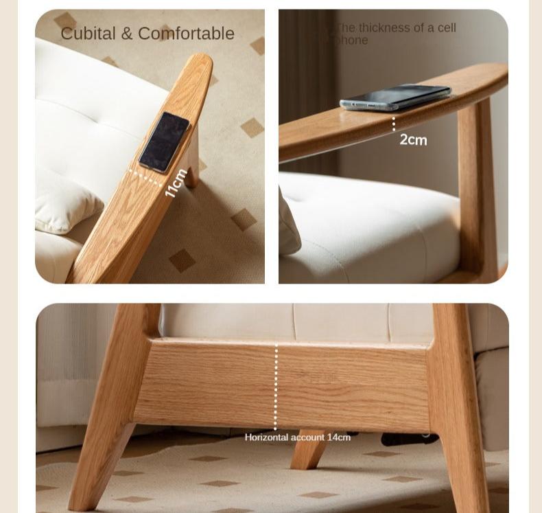 Premium Oak Solid Wood Multifunctional Fabric Lounge Chair - Comfortable Living Room, Bedroom, or Office Seating for Relaxation and Leisure