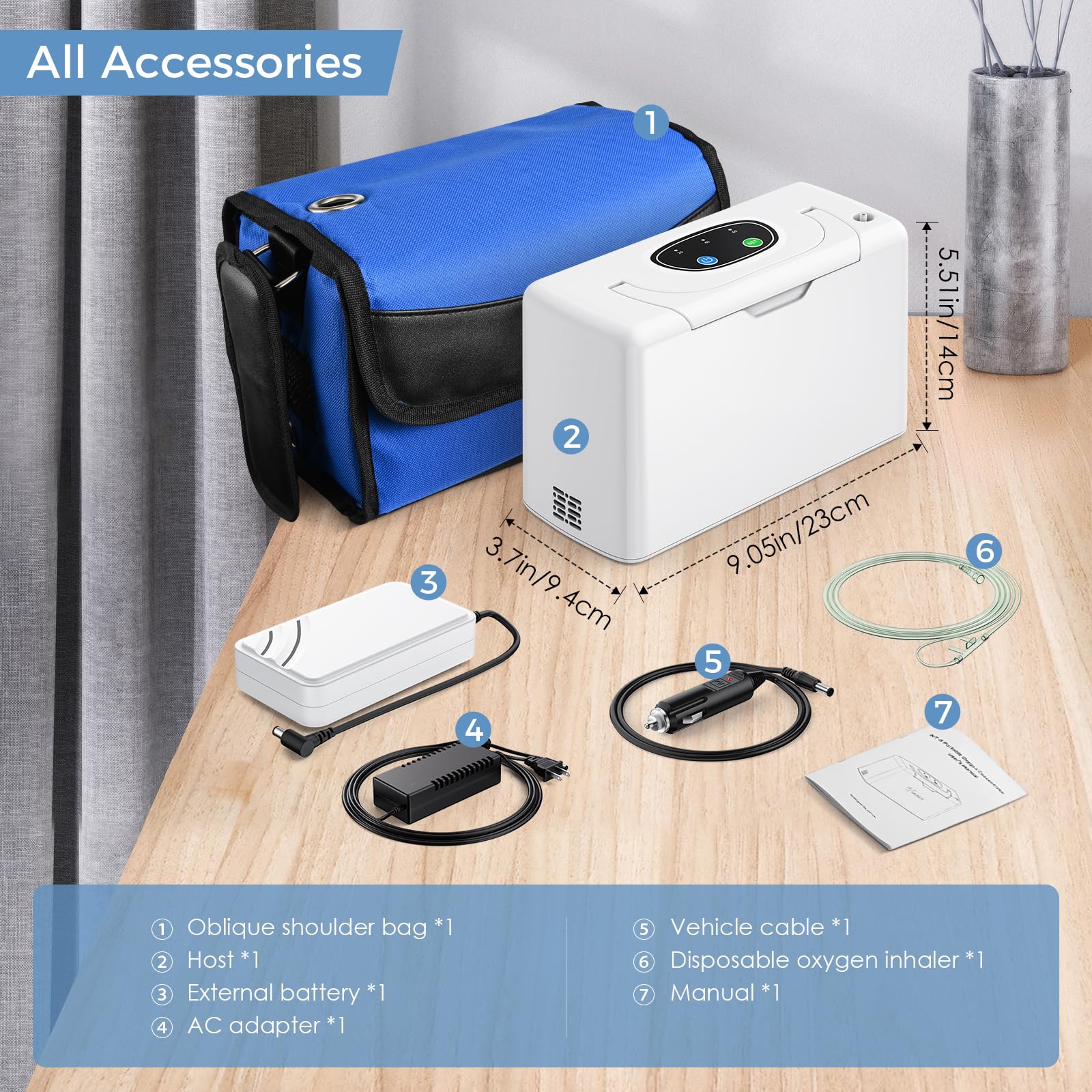 Portable 3L Oxygen Generator System with Bag - 35% O2 Concentration for Travel, Home & Emergency Use - White