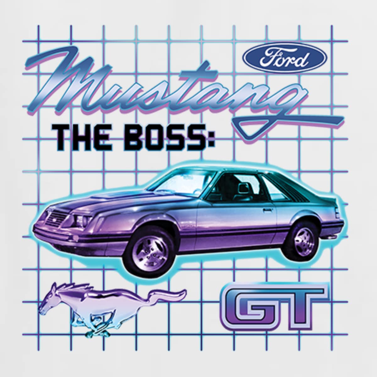 Ford Mustang GT The Boss Retro Neon Vintage Car & Truck Racerback Tank Top for Women - Casual Wear, Car Shows & Racing Events