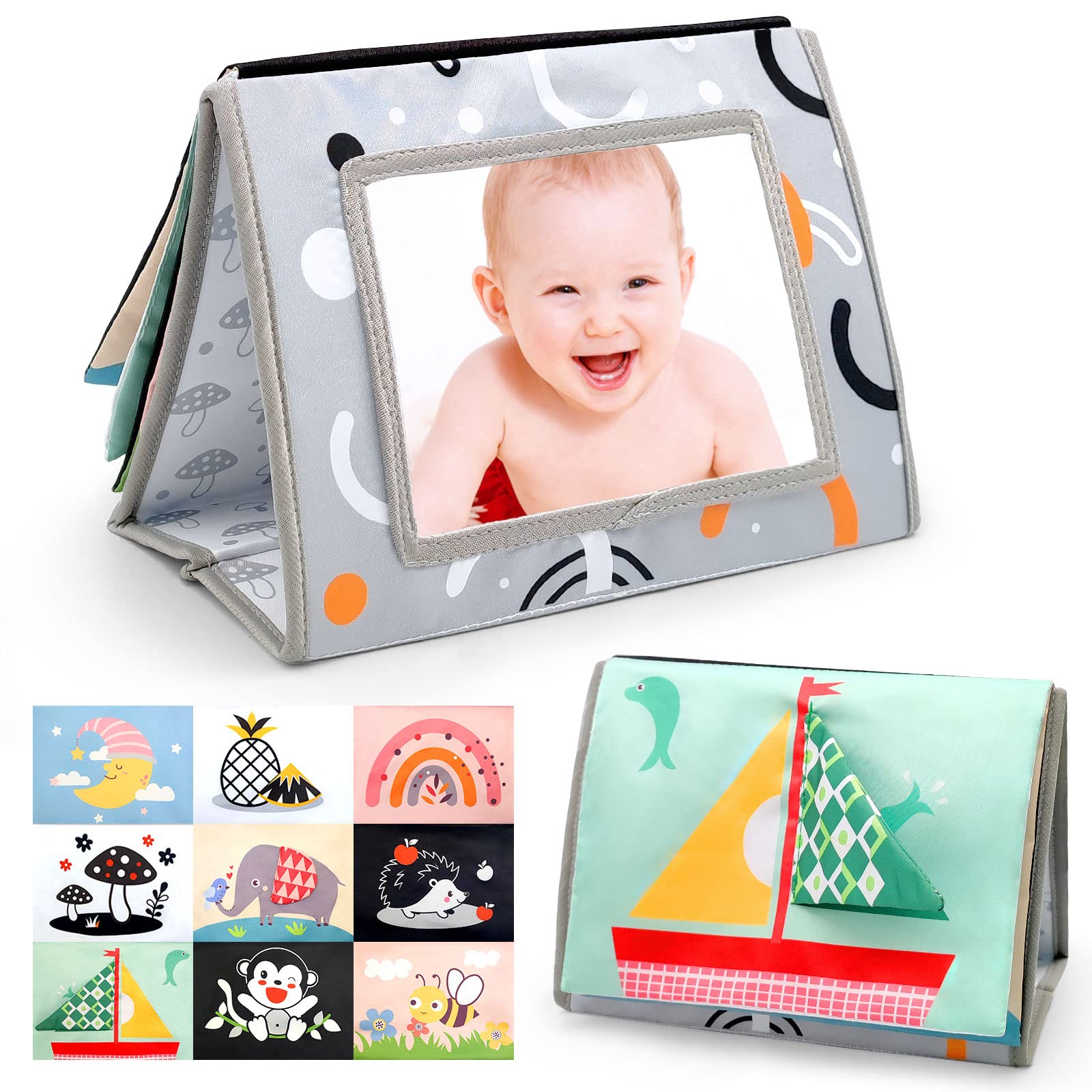 Best Tummy Time Baby Mirror & High Contrast Black White Toys for Newborns 0-12 Months - Montessori Sensory Toys for Infant Development - Perfect for Playtime, Nursery Decor & Early Learning Activities
