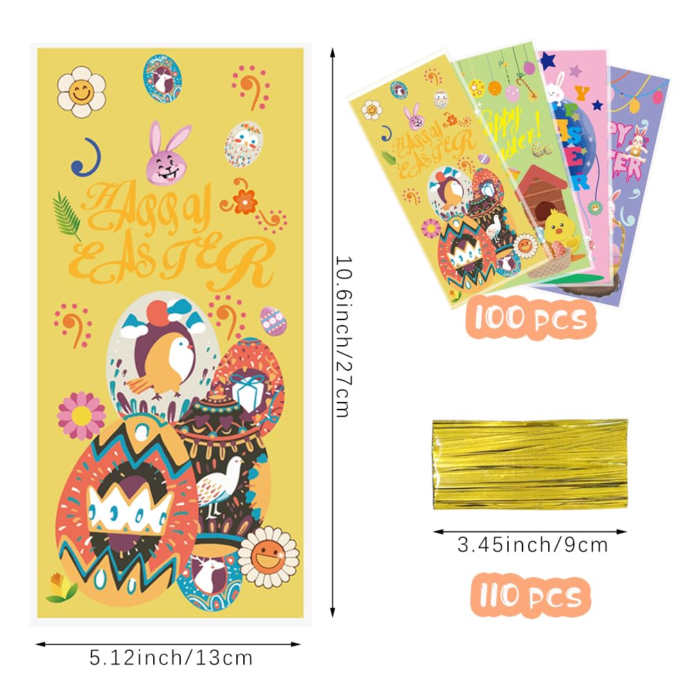 100-Pack Easter Cellophane Treat Bags with Ties - Colorful Plastic Goodie Bags for Candy, Party Favors & Easter Gift Giving - Perfect for Easter Egg Hunts, Classroom Treats & Holiday Celebrations