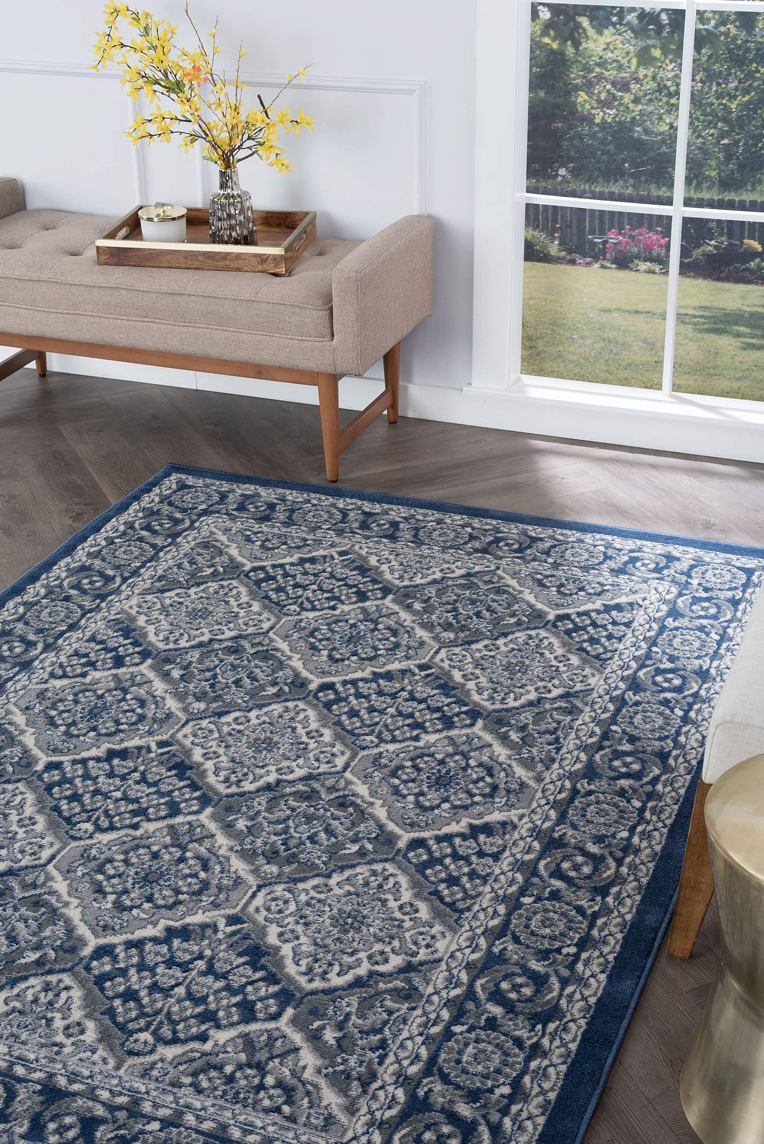 Universal Rugs Oxnard Area Rug 9' x 12.6' Navy Blue - Soft Non-Slip Living Room Rug for Bedroom, Dining Room & Home Decor