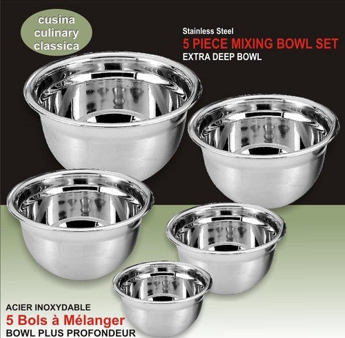 STANDA 5-Piece Stainless Steel Mixing Bowl Set with Lids - TB1447GB - Perfect for Baking, Cooking, Meal Prep & Kitchen Organization