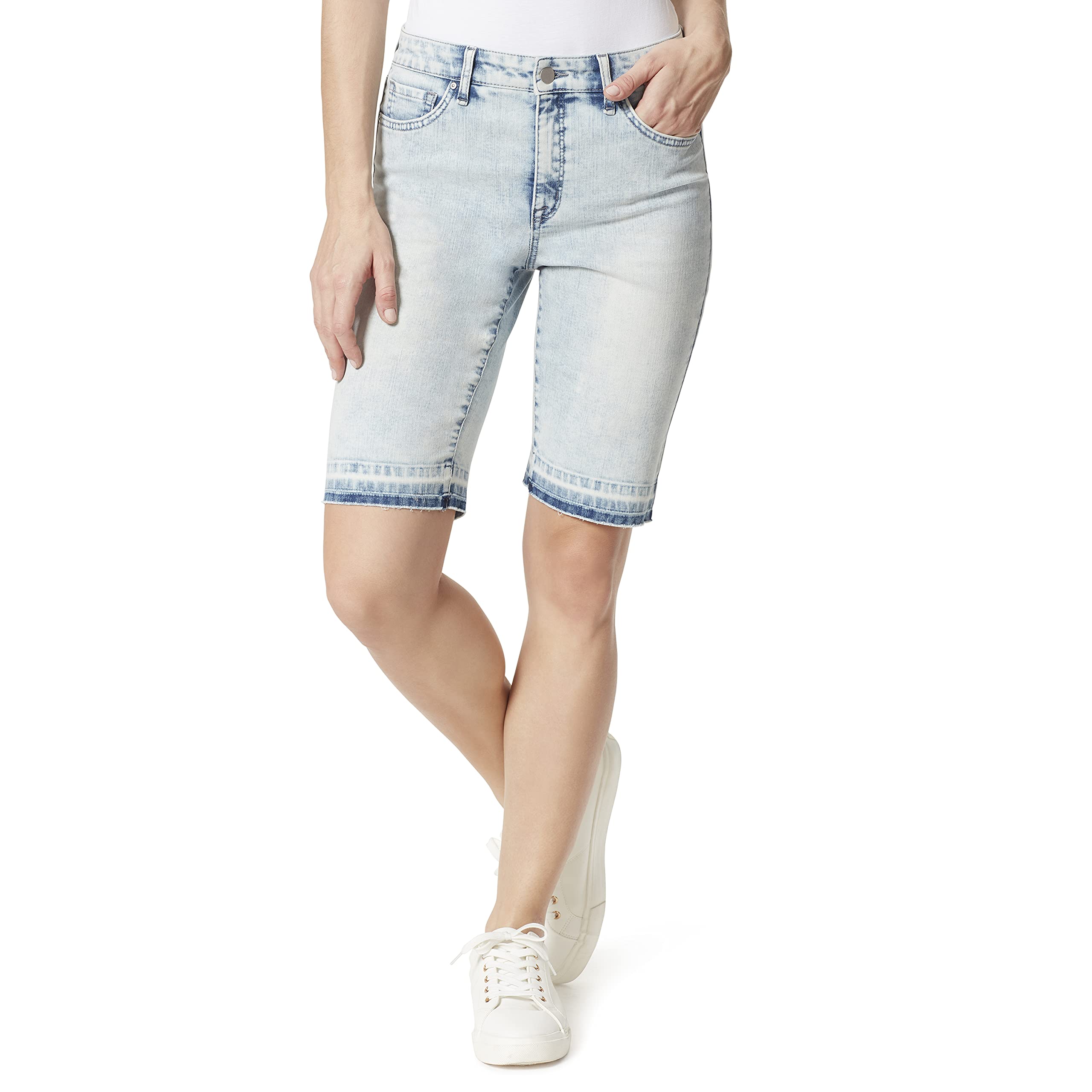 Women's Frayed Biker Denim Shorts - 5 Pocket High Waisted Distressed Jeans for Casual Wear & Summer Outfits