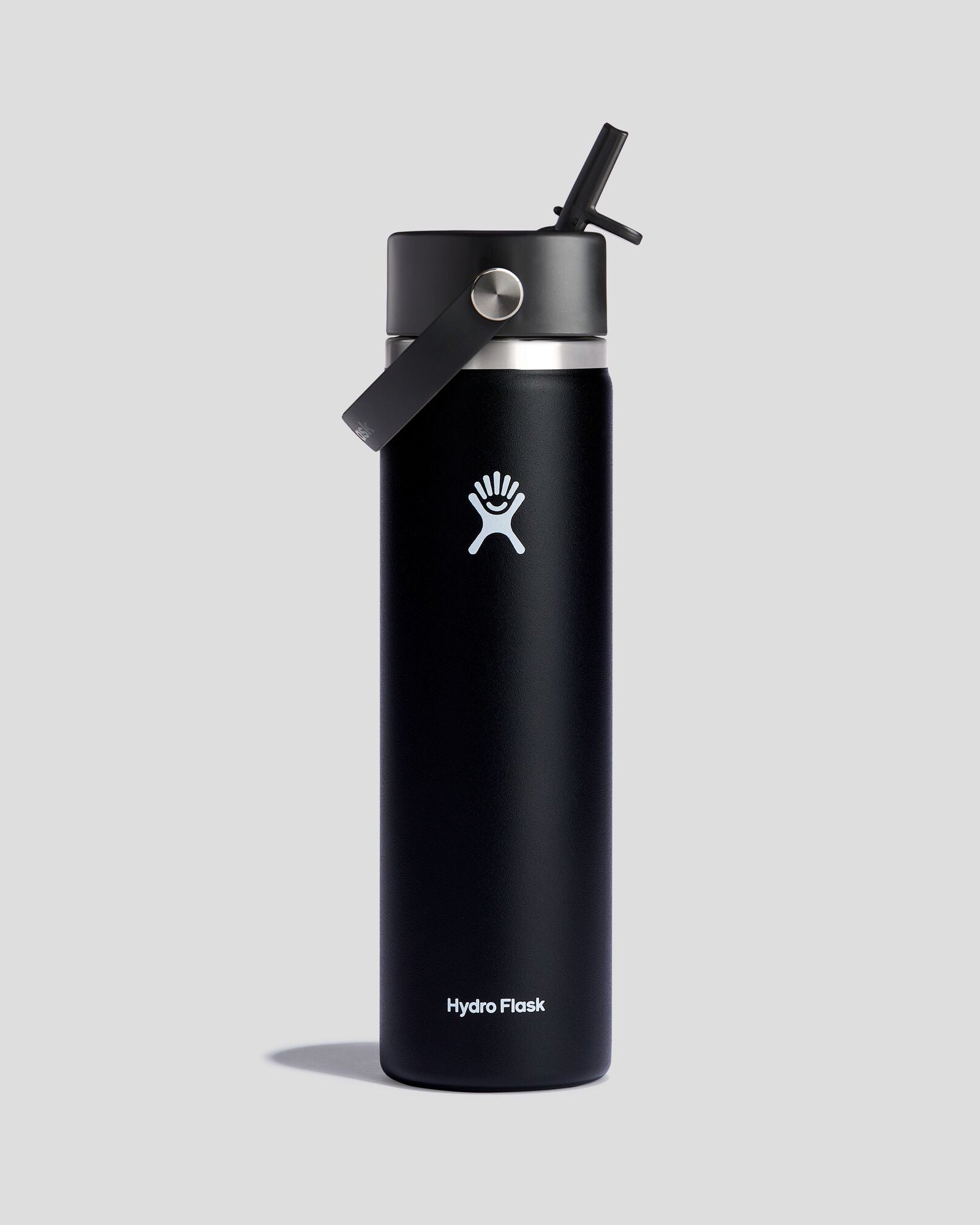 Hydro Flask Wide Mouth Water Bottle with Flex Straw - 24oz (710ml) - Insulated Stainless Steel Vacuum Flask for Hot & Cold Drinks - Perfect for Hiking, Gym, Office & Outdoor Activities - Black