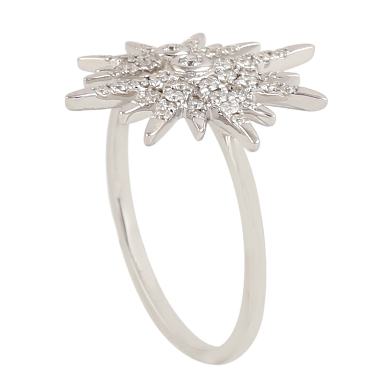 18K White Gold Pave Natural Diamond Starburst Ring - Elegant Wedding Band, Anniversary Gift, Promise Ring for Her - Perfect for Proposals, Engagements & Special Occasions