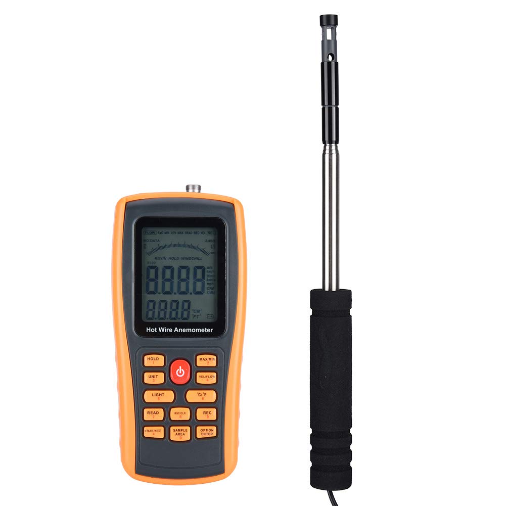 GM8903 Hot Wire Anemometer - Digital Wind Speed Meter with Temperature Measurement, Portable Air Flow Tester for HVAC, Industrial, and Outdoor Use
