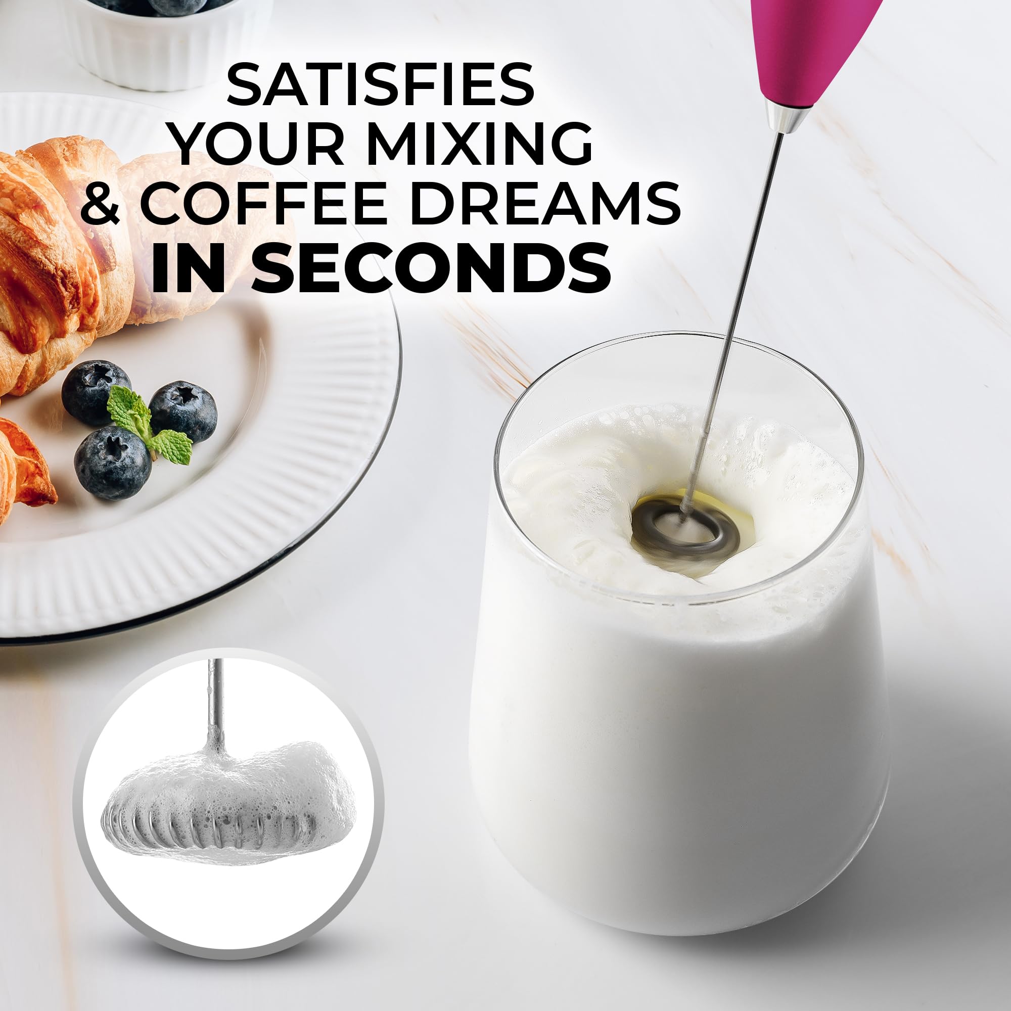 Premium Electric Milk Frother for Coffee & Matcha - Handheld Whisk, Mini Mixer & Blender for Lattes, Hot Chocolate & Smoothies - Pink & Gold (Perfect for Home, Office & Coffee Shops)