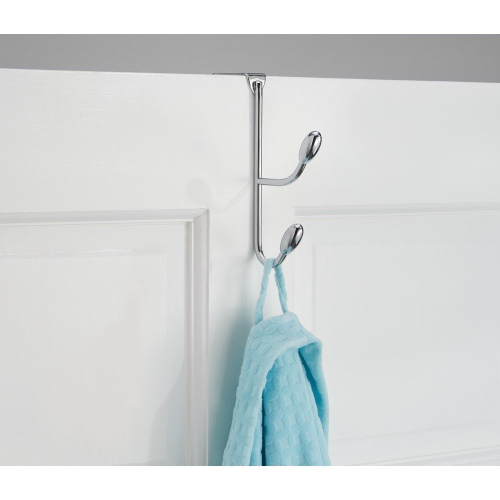 iDesign Orbinni Over the Door Organizer Hooks - Double Chrome Hooks for Coats, Hats, Robes, Towels - Space Saving Entryway & Closet Storage Solution for Home, Dorm, Apartment
